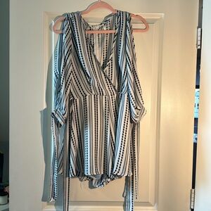 White and blue striped romper
